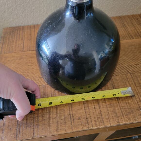 Vintage Modernist Black Vase with Ribbed Silver Neck